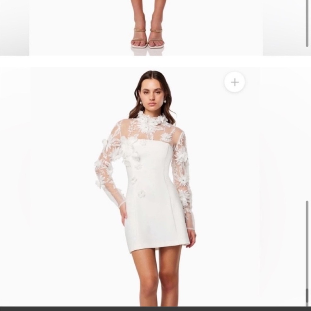 elliatt damaris white bridal 3d floral beaded mesh long sleeve mini dress XL NEW